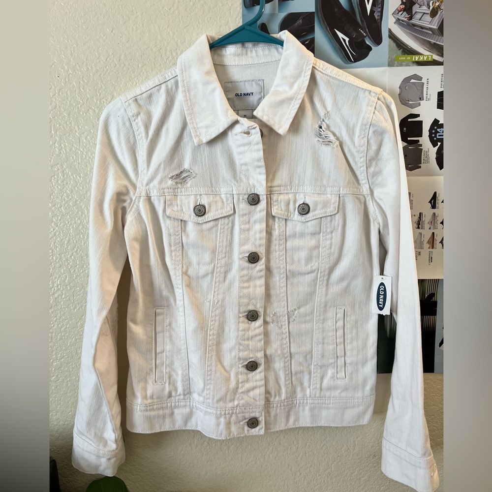 Old Navy white distressed Jean jacket